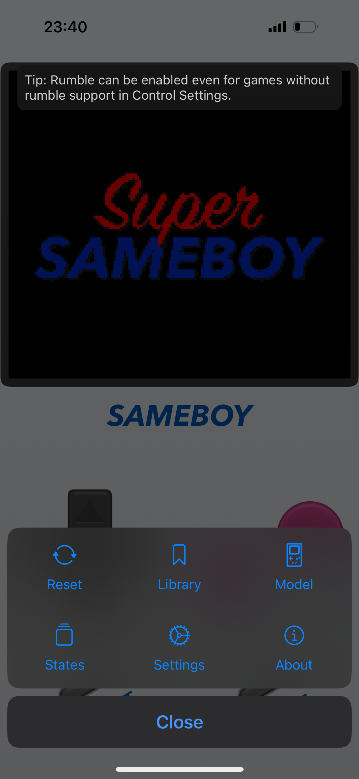 Super Sameboy menu